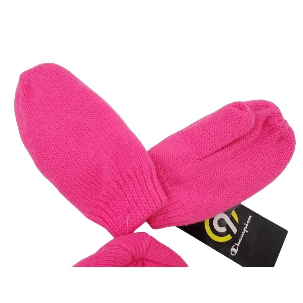 3 Piece Champion Kids Matching Set Girls Beanie Mittens Knit Outdoor Winter Snow